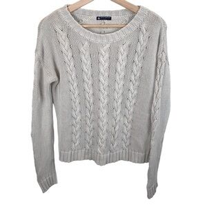 Petit Bateau Ivory Cable Knit Crew Neck Pullover Sweater Girls' sz S (14Y)